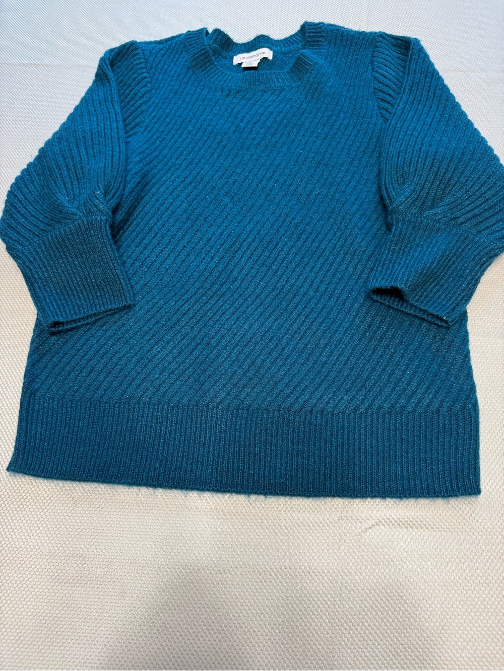 Liz Claiborne Teal Diagonal Rib Crewneck Sweater